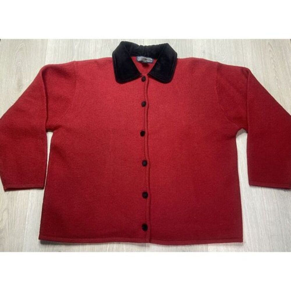 Vintage Herman Geist Jacket Womens 2X‎ Red Wool Sweater Velvet Collar Preppy